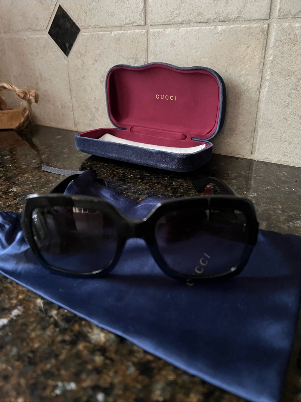 Gucci Square frame women's Sunglasses with gold Gucci logo GG0036S